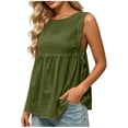 thumbnail image 2 of Womens Summer Shirts Casual Crew Neck Side Tie Tank Top Flowy Peplum Camisole for Daily Vacation Green L, 2 of 7