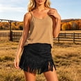thumbnail image 2 of Unir Women Irregular Cut Long Fringe Faux Suede A Line Mini Skirt High Waist Metal Rivet Western Cowboy Casual Bottom 1PC S-XXL Plus Size Friendly, 2 of 5