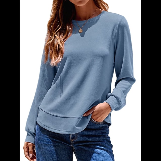 Sudadera de Mujer con Cuello Redondo, Larga, Corte Asimétrico y Dobladillo Curvo Azul M