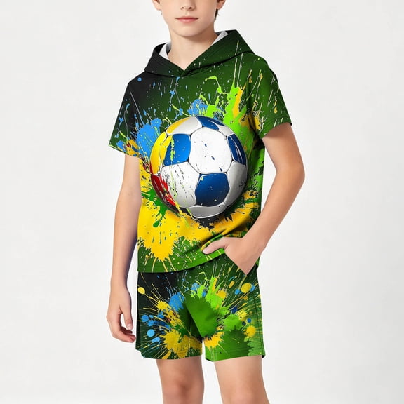 Amidoa Boys Summer Outfit Sets 2 Piece Cotton T-Shirt Graphic Long Sleeve and Casual Pants Set Kids Clothing Sets Green Size 5T