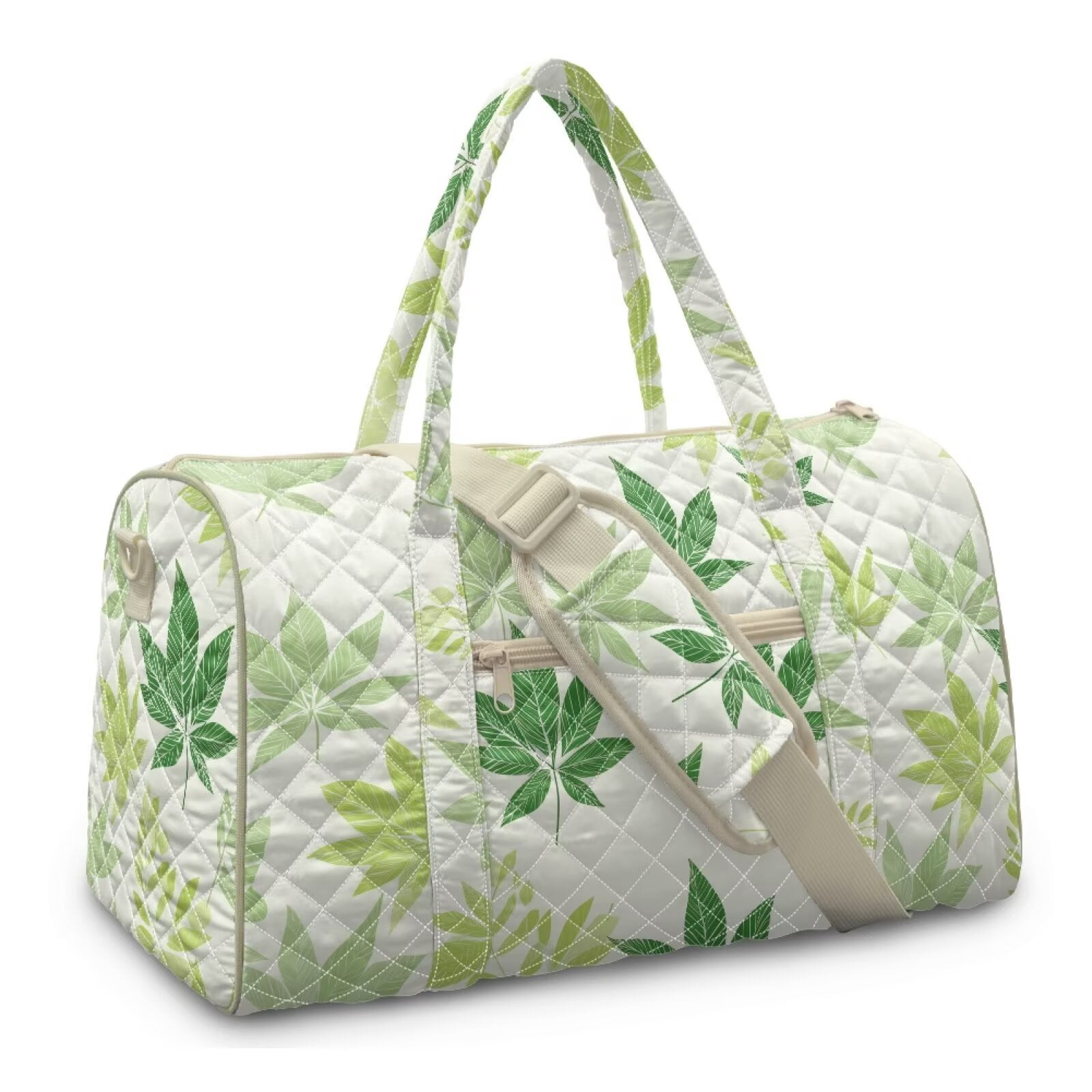 Xixirimido Travel Duffel Bags for Women Men Weekender Overnight Bag Carry On Quilted Fabric, Women Hospital Bags for Labor and Delivery, Abstract Leaves Green