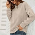thumbnail image 4 of IROINNID Long Sleeve T-Shirts for Women Solid Corduroy Round Neck Pullover Top Round Neck Top/shirt,Beige, 4 of 6