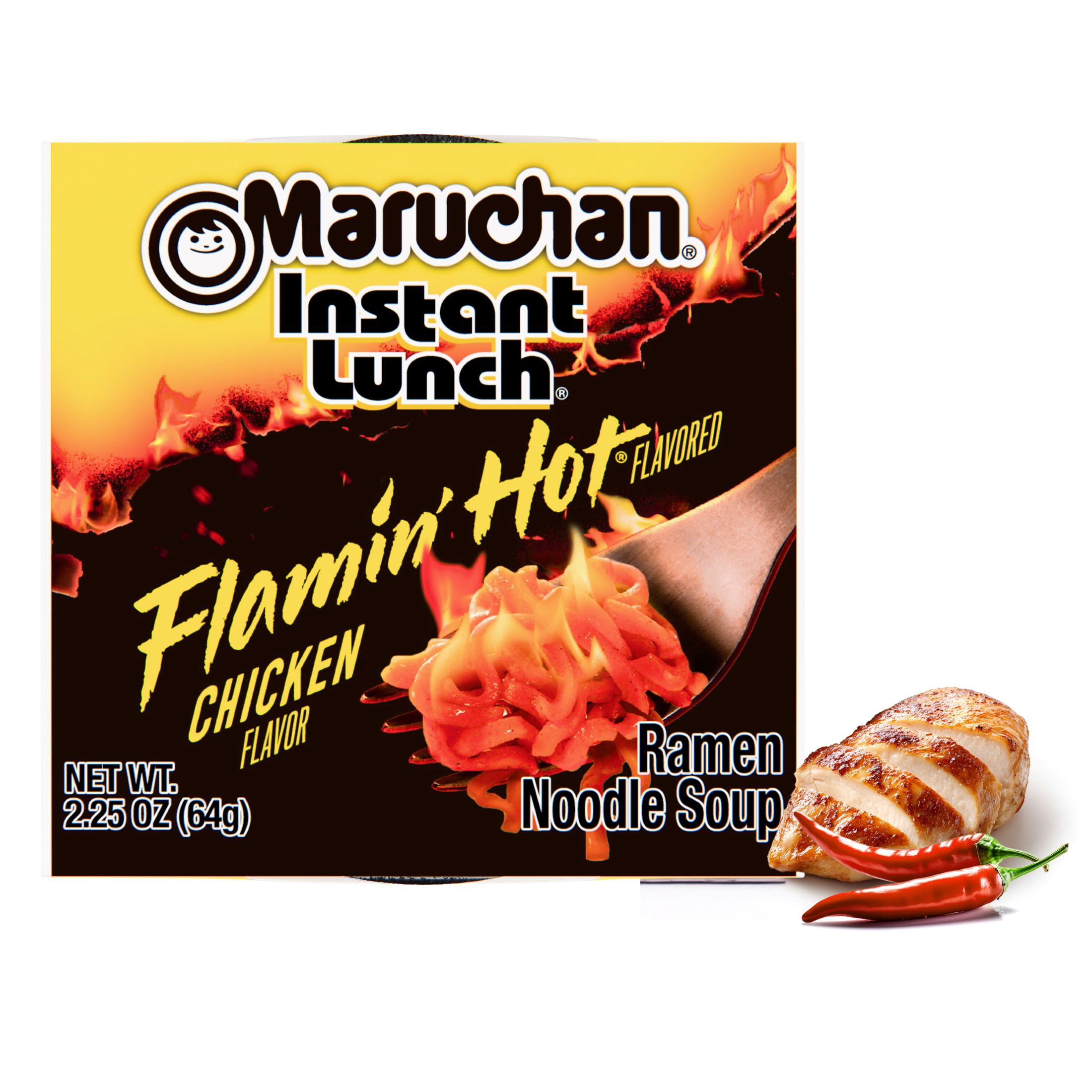 (12 pack) Maruchan Instant Lunch Ramen Noodles, Flamin’ Hot® Flavored Chicken Flavor, 2.25 oz Cup
