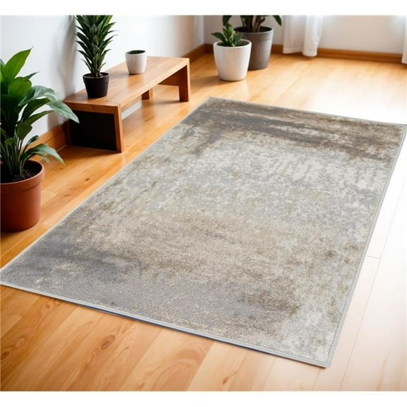 HomeRoots 556213 4 x 6 ft. Abstract Non Skid Rectangle Area Rug, Gray & Ivory