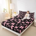 thumbnail image 4 of Manfei Teens Cute Bowknot Twin Sheet Sets, Black Pink Ribbon Bow Twin Fitted Sheet, Princess Cartoon Theme Flat Sheet, Breathable Home Decor, 3 Pieces, 4 of 7