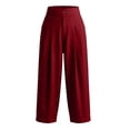 thumbnail image 5 of cocolona Womens Summer Casual Pleated Pants Elastic Waist Straight Wide Leg Vacation Beach Cropped Trousers with Pocket, 5 of 5