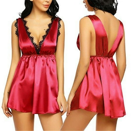 

Yubatuo Plus Size Sleepwear for Women Sexy V Neck Nightgowns Floral Lace Chemise Babydoll Soft Nightwear Dress Lingerie Pink M