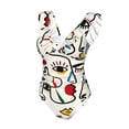 thumbnail image 4 of Yiaed Aabstract Eyes Print Women's Ruffled One Piece Swimsuit V Neck Swimwear Slimming Monokini for Woman-X-Large, 4 of 8