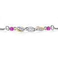 thumbnail image 2 of Gem Stone King 925 Sterling Silver and 10k Yellow Gold White Lab Grown Diamond and Pink Sapphire Tennis Bracelet for Women (0.31 Cttw, Gemstone April Birthstone, Fully Adjustable up to 9 inch), 2 of 3