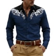 thumbnail image 2 of Western Cowboys Dress Shirts for Men Long Sleeve Button Lapel Top Casual Carnival Theme Classic Comfortable Mens Shirt Navy S, 2 of 4