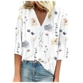 thumbnail image 2 of ICHUANYI Clearance Women's Fashion Printed Loose T-shirt 3/4 Sleeves Blouse V Neck Casual Tops(White, XL) ICHUANYI WER2023080700828, 2 of 5