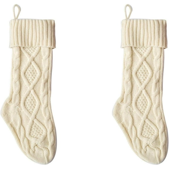 2 Pack 18" Green/ White Knitted Christmas Stockings for Xmas Holiday Party Hanging Stocking Decorations