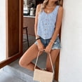 thumbnail image 5 of IYYVV Gingham Tops for Women Spring Summer Cotton Sleeveless Tank Top Casual Beach Cute Plaid Button Down Shirts Blouses Light Blue S, 5 of 7