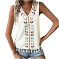 thumbnail image 2 of Royisotas Beige Women's Tank Tops Casual Summer Sleeveless Camisole Tops for Women Solid Color Embroidery Tassels V-Neck Cami Tops for Women, 2 of 4