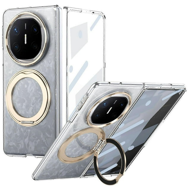 For Huawei Mate X6 Case Magnetic Kickstand Clear PC Phone Cover with HD Screen Film - Black