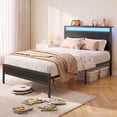 thumbnail image 4 of Twin Bed Frame with Headboard & Footboard, Charging Station & LED Light, Under-Bed-Storage, No Box Spring Needed, Noise Free, Easy Assembly, Black, 4 of 8
