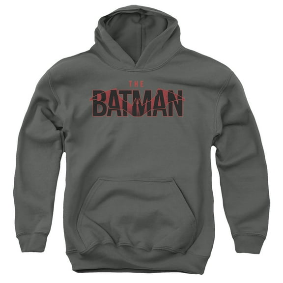 The Batman Logo With Red Bat Kids Pull-Over Hoodie (Medium) for Youth Boys and Girls, Charcoal