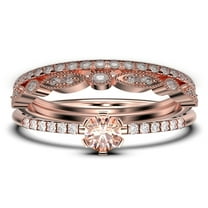 Dazzling Minimalist 1.55 Carat Classic Round Cut Morganite And Diamond Moissanite Affordable Engagement Ring, Wedding Ring in 925 Sterling Silver With 18k Rose Gold Plating, Trio Set, Matching Band