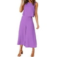 thumbnail image 2 of Roylamp Women's Summer 2 Piece Outfits Round Neck Crop Basic Top Cropped Wide Leg Pants Set Jumpsuits High quality, 2 of 5