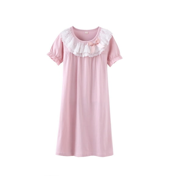 Girls Nightie Dress Cotton Summer Pajama Sleepwear Long Sleeve Breathable Dresses Clothes 3-14 Years