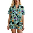 thumbnail image 7 of YDFCWXW Women's Halloween Print Pajama Set - Notched Lapel Short Sleeve Shirt and Shorts Fun Nightwear Mint Green, XL, 7 of 7