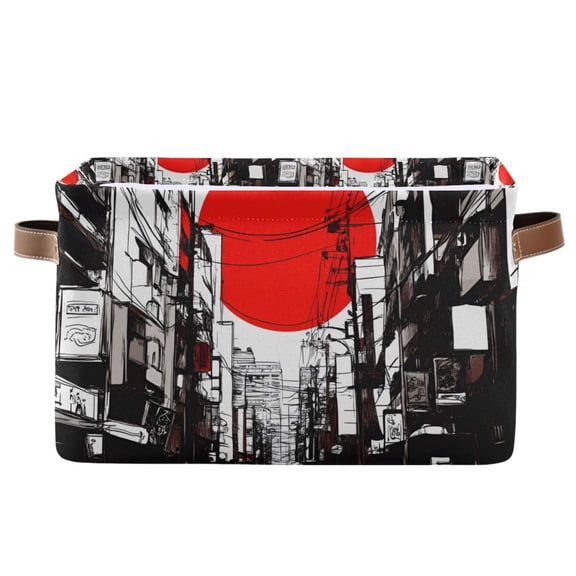 Yayeee Canvas Storage Basket with Handles for Shelves Fabric Bins Closet Organizer, Black Streets