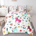 thumbnail image 1 of YST Ensemble Douillette 7 Pcs Motif Cheval de Dessin Animé, Fleurs Colorées Feuilles Lit Tout-en-un pour Lit Très Grand, 1 of 5