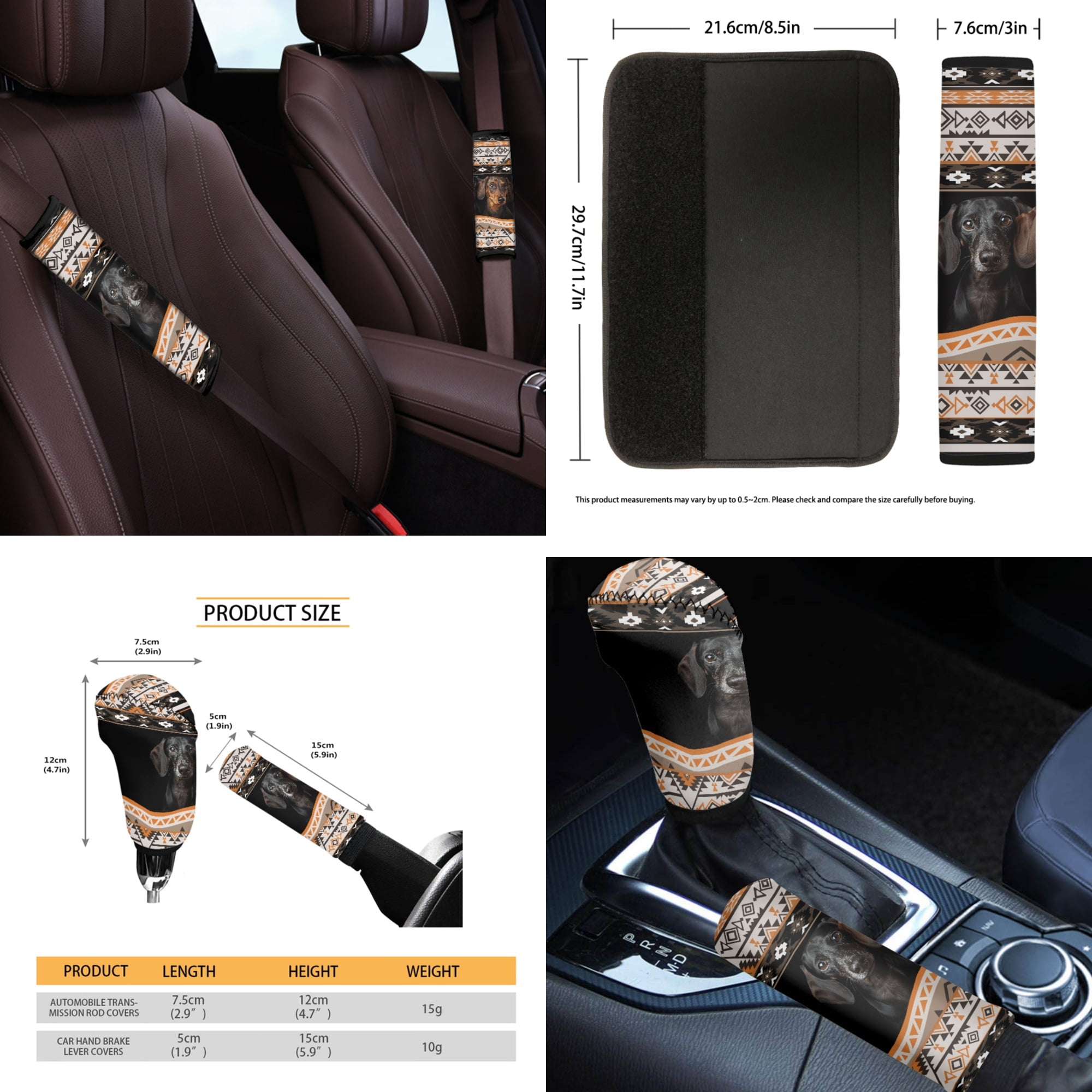 Jeiento Aztec Car Seat Cover Full Sets Steering Wheel Cover Car Trash Bin Seat Belt Pad Coasters Armrest Cover Handbrake Cover Dachshund Rearview Mirror Cover, Pack of 14 Auto Accessory