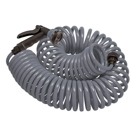 Orbit 50' Gray Coil Garden Hose with ABS Threads and 8 Pattern Nozzle