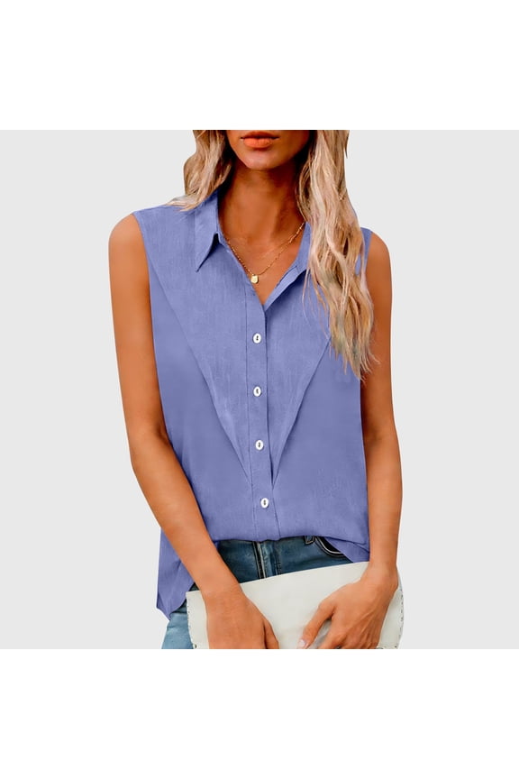 Summer Blouses for Women Sleeveless Button Down Tank Top Lightweight Pleated Shirts Collared Office Workwear Spring Tops 2026