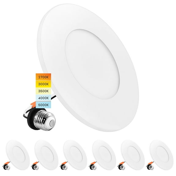 Luxrite 3-4 Inch LED Ceiling Light, 5CCT 2700K-5000K, 650LM, J-Box or 4 Inch Housing, Wet Rated, UL 6 Pack