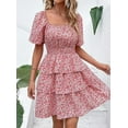 thumbnail image 2 of PRETTYGARDEN Women's Floral Summer Short Dress Square Neck Short Sleeve Tiered Ruffle Boho Swing Dresses, 2 of 6