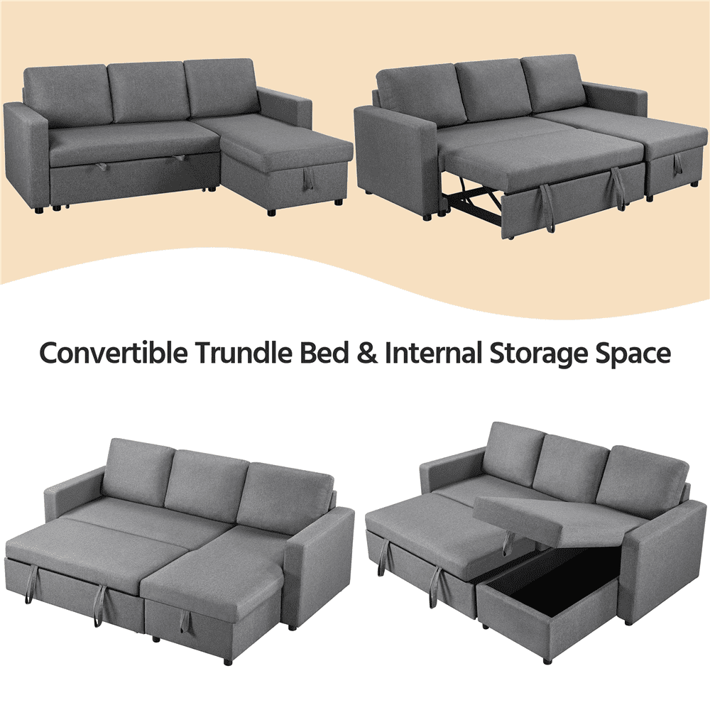 Renwick L-Shaped Reversible Sleeper Sectional Sofa with Chaise and Storage, Light Gray