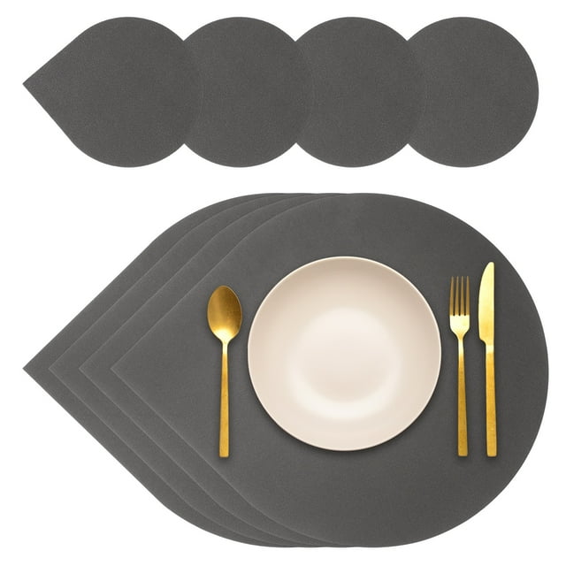 Juego de 4 manteles y posavasos Uxcell, manteles de mesa de cuero PU de doble cara, lavables y resistentes al calor (gris oscuro)