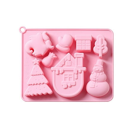 

Baking Tool 8 Cavities Baking Pan Chocolate Cake Mold Snowman Gloves Christmas Theme Silicone Mold Tree House Gifts Box PINK