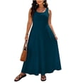 thumbnail image 3 of YuXingFu Vacation Dresses for Women Plus Size Maxi Crew Neck Plus Size Womens Dress Sleeveless for Vacation Long Casual Summer Navy XL, 3 of 9