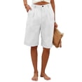 thumbnail image 2 of Lumtrix Women'S Casual Bermuda Shorts Button Down Elastic Waist Wide Leg Knee Length Summer Beach Vacation Shorts With Pockets White S, 2 of 5