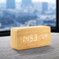 thumbnail image 2 of Multi-Function LED Alarm Clock with USB Power Supply, Voice Control, Timer, Thermometer - （Bamboo and wood white characters）, 2 of 5