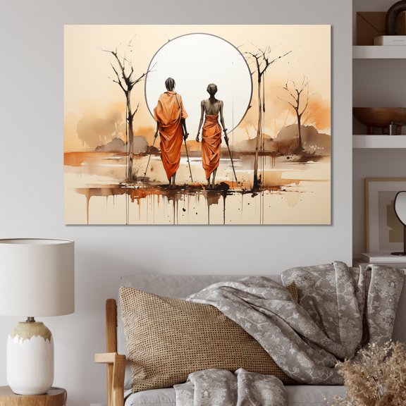 Designart "Bushmen of Kalahari African Indigenous People II" People Wall Art - Global Orange African Tribal Bedroom Canvas Wall Art