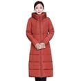 thumbnail image 5 of comerut Winter Down Coat Hooded Solid Color Thicken Long Sleeves Pockets Keep Warm Thick Padded Plus Size Women Winter Coat for Outdoor, 5 of 8