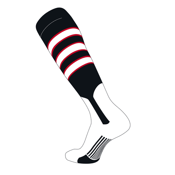TCK Elite Baseball Knee High Stirrup Socks (D, 7in) Black, Red, White (S)