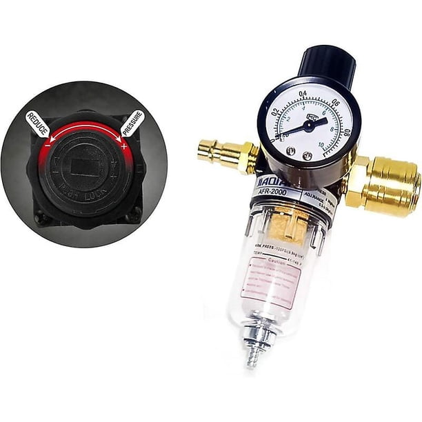 Regulador de presión de aire, filtro de aire de compresor 1/4, lubricador de filtro de humedad de agua y aceite, separador de aire regulador de presión para compresor y herramientas neumáticas