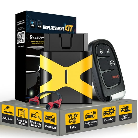 Smart Key DIY Programmer Kit/12 8 Cable Adapter and Keyless Entry Remote Replacement for 2018 - 2019 Dodge Ram 1500 2500 3500 with FCC: GQ4-54T