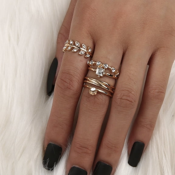 Womens Flower Ring Set 3 Piece Gold Alloy Inlaid Artificial Gems European Vintage Wedding Rings Fashion Jewelry Gift