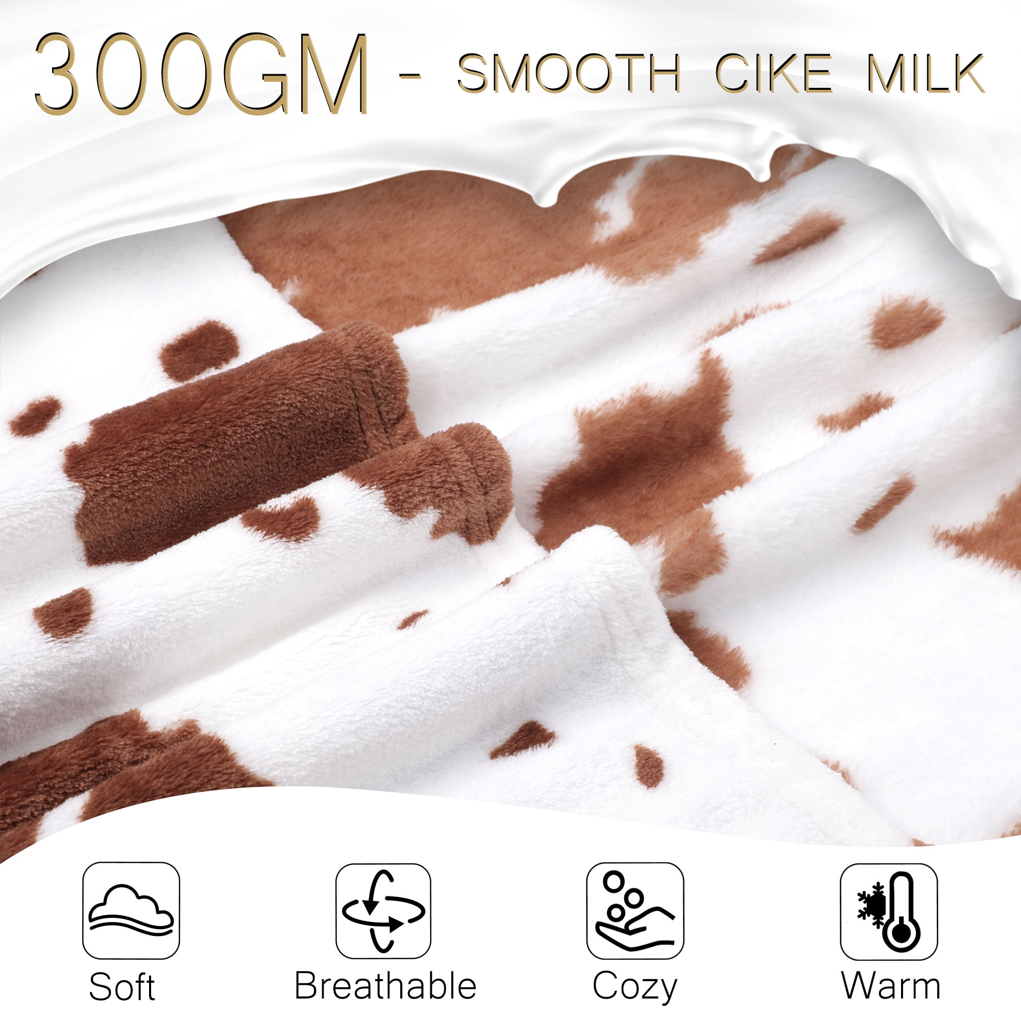 PiccoCasa Cow Printed Soft 300GSM Flannel Throw Blanket Sofa Bed Brown 39" x 51"