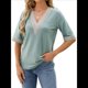 thumbnail image 3 of Blusa Tipo Túnica de Hueca con Encaje de Crochet, Cuello en V, 3/4, Color Liso, Talla Grande, para Mujer. Verde Oscuro S, 3 of 10