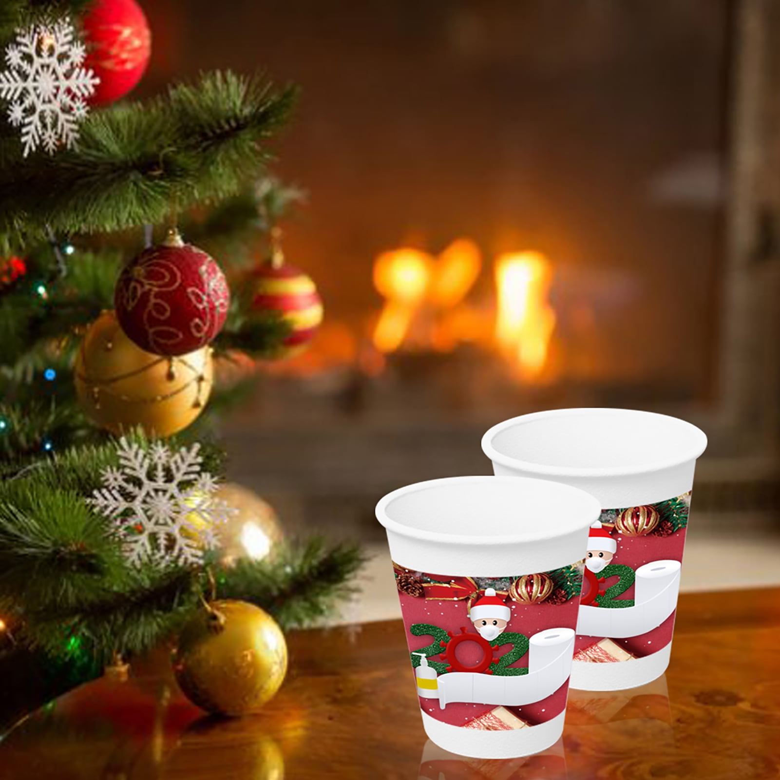 10pcs Christmas Themed Disposable Paper Cups With Santa Claus For Party  Decoration