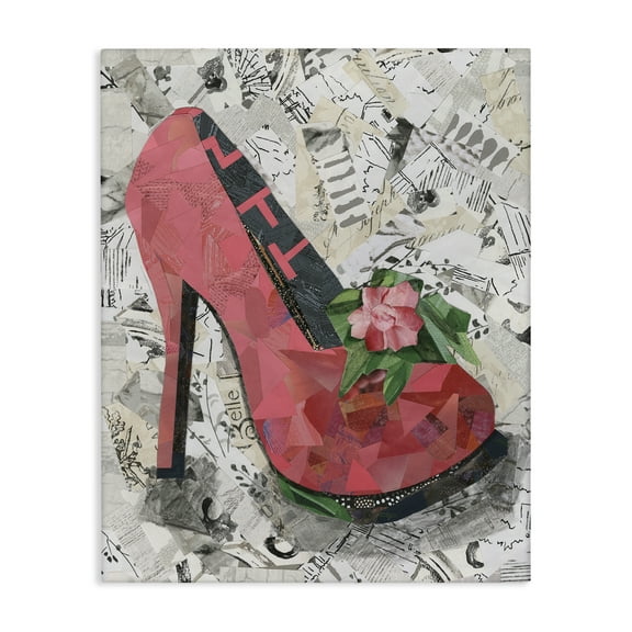 Stupell Industries Collaged Pink Heel Fashion Painting Wrapped Canvas Art Print Wall Art, 16 x 20
