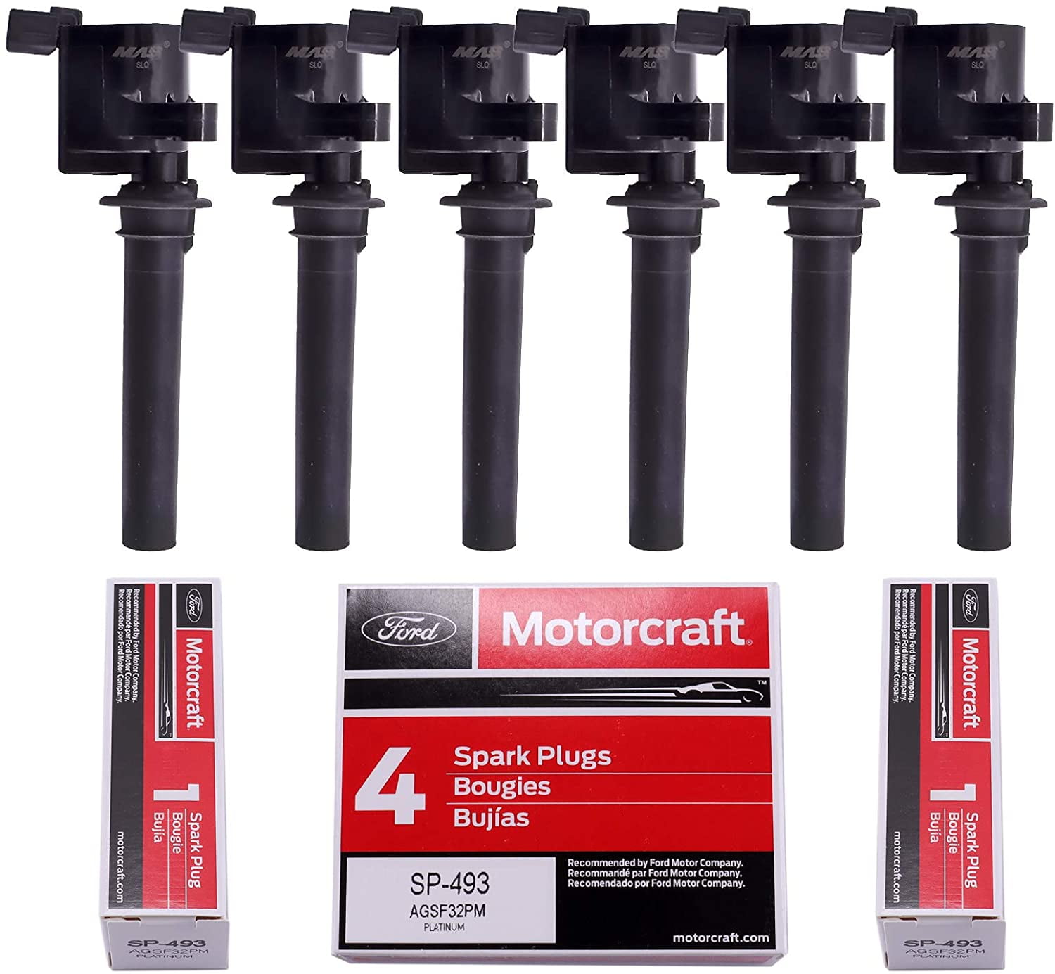 MAS Ignition Coils DG508 and Motorcraft Spark Plugs SP493 for Ford Lincoln Mercury 4.6L engines