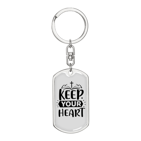 Keep Your Heart Bible Stainless Steel or 18k Gold Premium Swivel Dog Tag Keychain